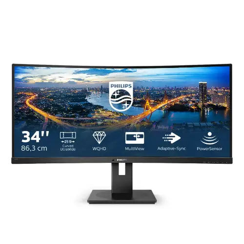 Picture of 86.4cm/34'' (3440x1440) Philips B-Line 345B1C Curved 5ms 21:9 USB 2xHDMI DisplayPort VESA Speaker WQHD Black