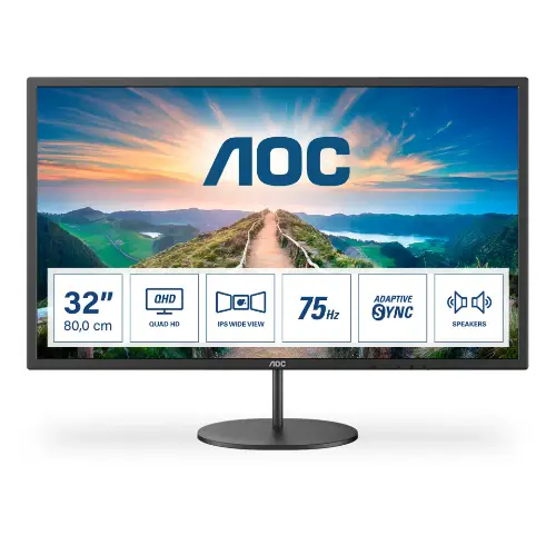 Picture of 81,3cm/32'' (2560x1440) AOC Q32V4 16:9 4ms IPS HDMI DisplayPort VESA Speaker QHD Black