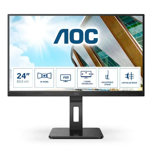 Picture of 61cm/24" (1920x1080) AOC Pro-line 24P2QM 16:9 FHD 75Hz 4ms HDMI DVI DP VGA Speaker Pivot Black