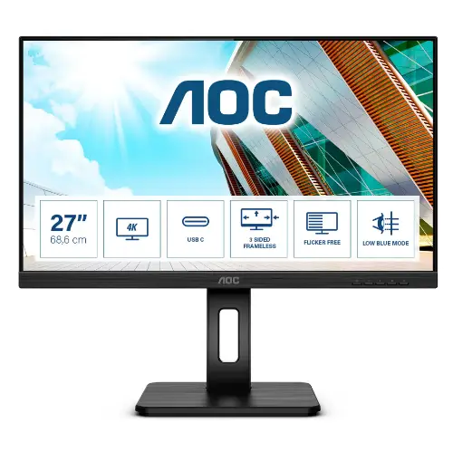 Picture of 68,6cm/27" (3840x2160) AOC U27P2CA 16:9 4K IPS 4ms 60Hz HDMI DP USB-C Pivot Black
