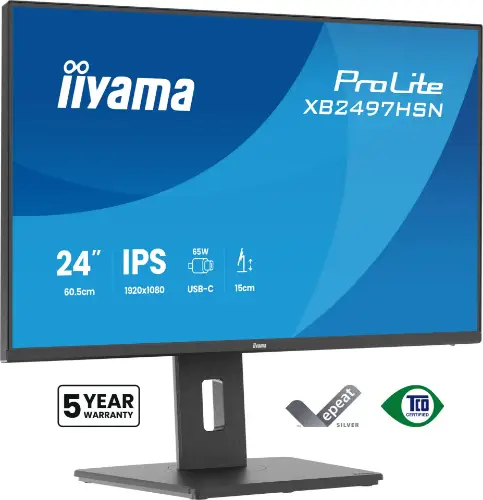Picture of 60,5cm/23,8" (1920x1080) iiyama ProLite XB2497HSN-B1 16:9 FHD IPS 1ms 100Hz HDMI DisplayPort USB-C USB LAN VESA Speaker Black