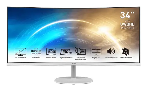 Picture of MSI PRO MP341CQWDE (86 cm (34 Zoll), wei, WQHD, VA, Curved, 100Hz Panel)