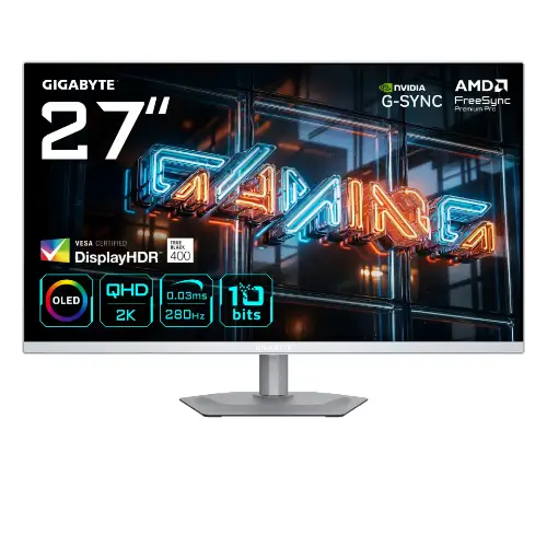 Picture of 68,6cm/27" (2560x1440) GIGABYTE MO27Q2A ICE WQHD QD-OLED 0,03ms 280Hz HDMI DisplayPort USB-C USB HDR VESA Speaker Pivot