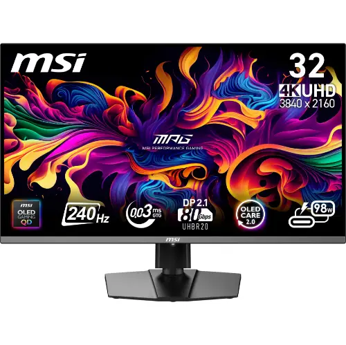 Picture of 80,0cm/31,5" (3840x2160) MSI MPG 322URX QD-OLED 16:9 4K QD-OLED 0,03ms 240Hz HDMI DisplayPort USB-C USB VESA HDR Pivot Black