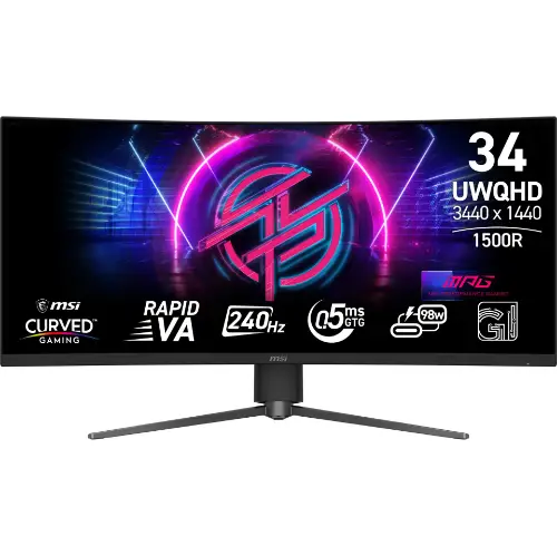 Picture of 86,4 cm (34") 3440 x 1440 Pixel MSI 9S6-3DD94M-001 21:9 UltraWide Quad HD VA 0,5 ms 240 HDR DisplayPort HDMI USB-Hub Height VESA