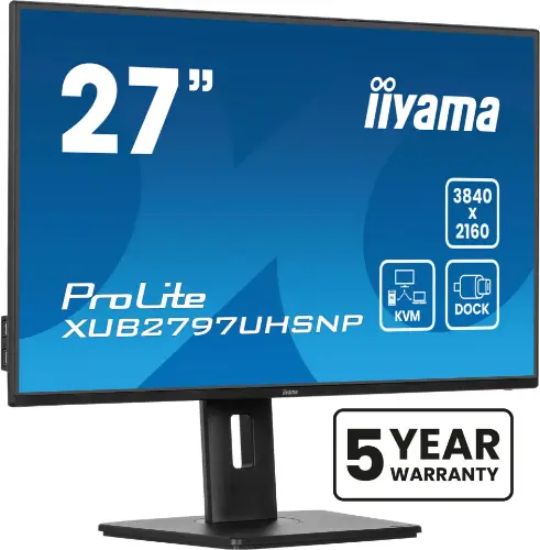 Picture of 68,5cm/27" (3840x2160) iiyama ProLite XUB2797UHSNP-B1 16:9 4k UHD IPS 4ms 60Hz HDMI DP USB-C KVM Speaker Pivot Black