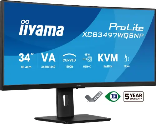 Picture of 86,4cm/34" (3440x1440) iiyama ProLite XCB3497WQSNP-B1 21:9 UWQHD VA 0,4ms 120Hz HDMI DP USB-C Speaker Black