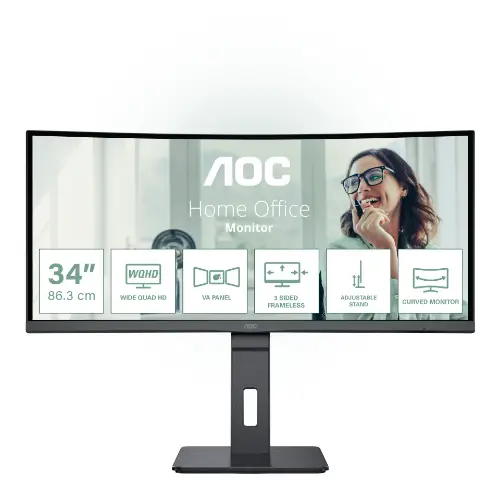 Picture of 86,4cm/34" (3440x1440) AOC CU34P3CV 21:9 VA 1ms 100Hz HDMI DisplayPort USB-C USB-Hub RJ45 KVM VESA Speaker Black