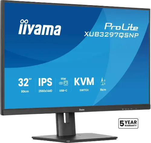 Picture of IIYAMA XUB3297QSNP-B1 81,28cm 32Zoll IPS-panel 2560x1440 350cd/m USB-C Dock LAN/95W PD/DP-OUT KVM USB 3x3.2+1xC 1ms