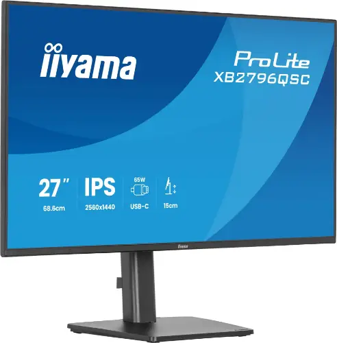 Picture of 68,5cm/27" (2560x1440) iiyama ProLite XB2796QSC-B1 16:9 IPS 4ms 75Hz HDMI USB-C USB VESA Speaker Black