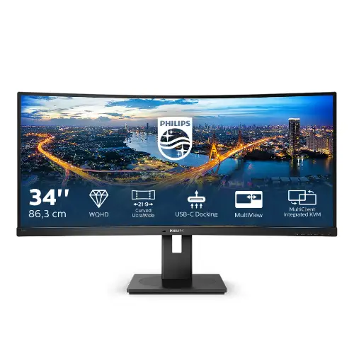 Picture of 86,4cm/34" (3440x1440) Philips B Line 346B1C 21:9 UWQHD Curved 5ms 100Hz HDMI DP USB-C Speaker Black
