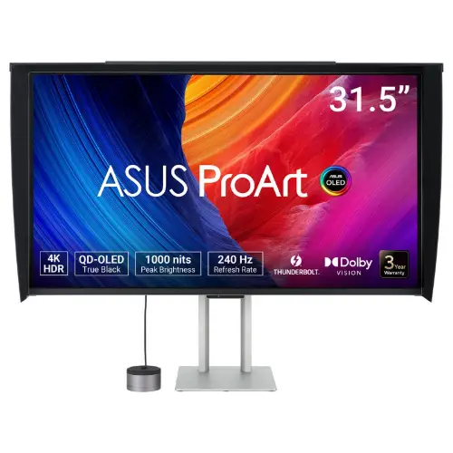 Picture of 80 cm (31.5") 3840 x 2160 Pixel ASUS 90LM03HE-B01K71 16:9 4K Ultra HD OLED 0,1 ms 240 Hz HDR DisplayPort HDMI USB-Hub Pivot Height VESA Speaker