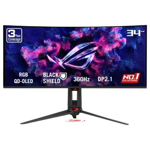 Picture of 86,4 cm (34") 3440 x 1440 Pixel ASUS 90LM0CU0-B01971 21:9 Wide Quad HD OLED 0,03 ms 360 Hz HDR DisplayPort HDMI USB-Hub Height VESA