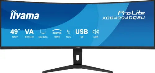 Picture of 124,5 cm (49") 5120 x 1440 Pixel iiyama XCB4994DQSU-B1 32:9 Dual QHD VA 2 ms 120 Hz HDR DisplayPort HDMI USB-Hub Height VESA Speaker