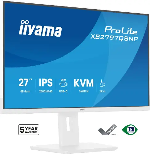 Picture of 68,5cm/27" (2560x1440) iiyama ProLite XB2797QSNP-W1 16:9 QHD IPS 1ms 75Hz HDMI DisplayPort USB-C VESA Speaker White