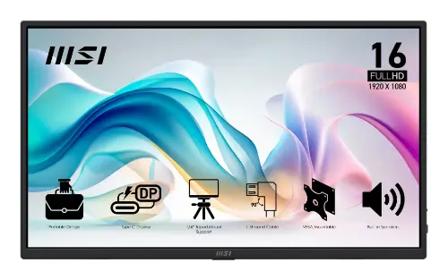 Picture of 39,6cm/15,6" (1920×1080) MSI PRO MP165DE E6 16:9 IPS 4ms 60Hz USB-C HDMI 2.0b 250 cd/m² Black