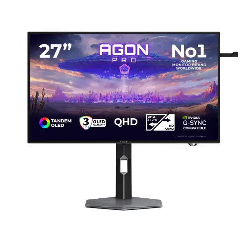 Picture of 67,3 cm (26.5") 2560 x 1440 Pixel AOC AGP277QKDC 16:9 Quad HD OLED 0,03 ms 720 Hz HDR DisplayPort HDMI USB-Hub Pivot Height VESA Speaker