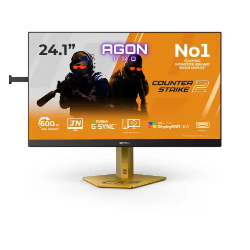 Picture of AOC Agon Pro CS24A - 24 Zoll Full HD Gaming, 610Hz 0,5ms gtg, G-Sync,HDR400 (1920x1080, 2x HDMI 2.1, DP 1.4, USB Hub) schwarz-rot-orange