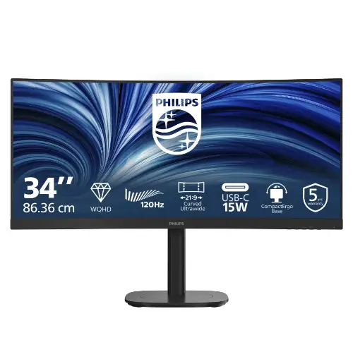 Picture of 34 3440 x 1440 Philips 34B2N3500C 21:9 WQHD VA 120 HDR DisplayPort HDMI USB-Hub Speaker