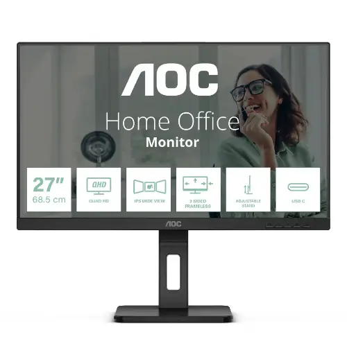 Picture of 68,6cm/27" (2560x1440) AOC Q27P3CV 16:9 WQHD IPS 4ms 100Hz HDMI DisplayPort USB-C USB LAN VESA Speaker HDR Black